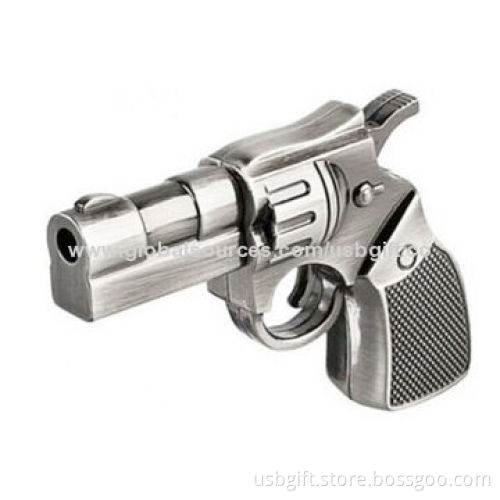 USB Flash Drive, 8GB, Stainless Steel Pistol Model, PVC Material, OEM and ODM Orders are Welcome